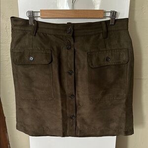 Suede (faux)Olive Button-Front Skirt